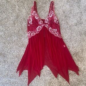 Open front mesh lacey v neck baby doll lingerie nightgown